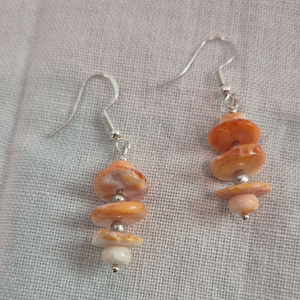 Peach Shell Stack Drop Earrings Handcrafted Beach… - image 2